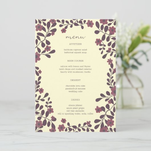 Herfst Bloemen Lijst Elegant Modern Rustiek CUSTOM Menu (Staand voorkant)