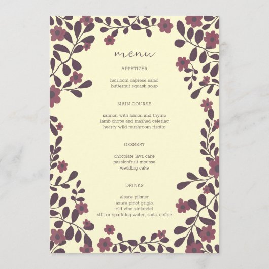 Herfst Bloemen Lijst Elegant Modern Rustiek CUSTOM Menu (Voorkant)