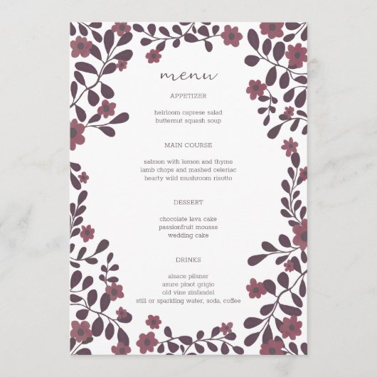 Herfst Bloemen Lijst Elegant Modern Rustiek CUSTOM Menu (Voorkant)