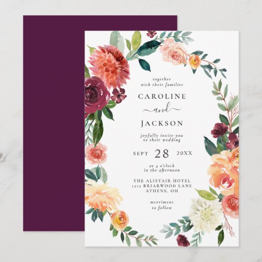 Herfst Bloemen Lijst herfst bruiloft uitnodiging (Voorkant / Achterkant)