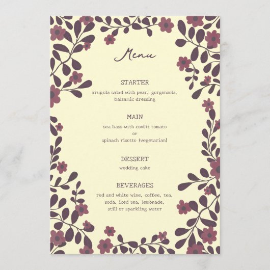 Herfst Bloemen Lijst Sweet Boho Casual FOTO Bruilo Menu (Voorkant)