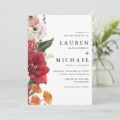 Herfst Bloemen Met Rode Amaryllis QR Code Trouwen Kaart (Staand voorkant)