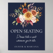 Herfst Bloemen Navy Blue Bruiloft Open Zitting Sig Poster (Voorkant)