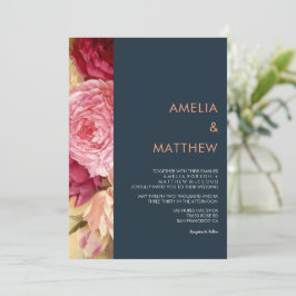 Herfst Bloemen | Navy bruiloft uitnodiging