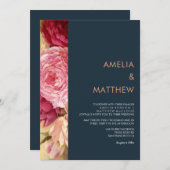 Herfst Bloemen | Navy bruiloft uitnodiging (Voorkant / Achterkant)