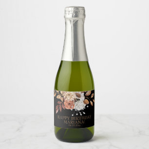 Herfst Bloemen op Black Birthday Party Cha Sparkling Wijnetiket