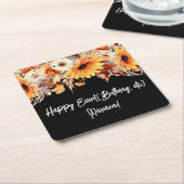 Herfst Bloemen op Black Party Kartonnen Onderzetters (Schuin)