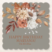 Herfst Bloemen op Grijs Verjaardagsfeest Kartonnen Onderzetters (Voorkant)