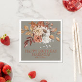 Herfst Bloemen op Grijs Verjaardagsfeest Servet (Insitu)