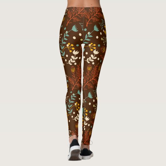 Herfst bloemen op rijke bruine achtergrond Leggings (Achterkant)