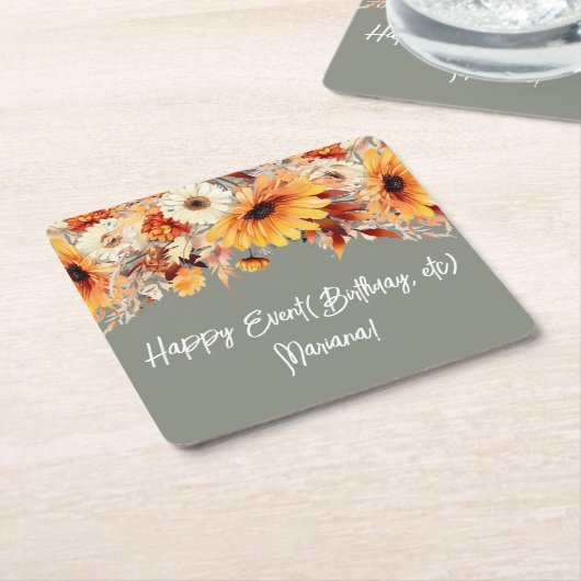 Herfst Bloemen op Sage Party Kartonnen Onderzetters (Schuin)