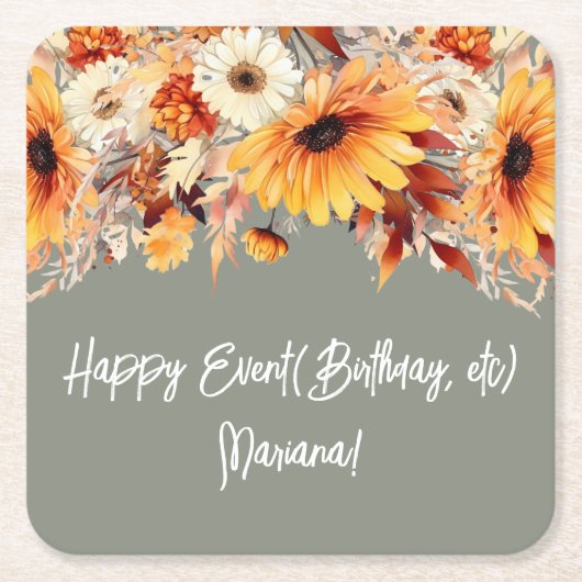 Herfst Bloemen op Sage Party Kartonnen Onderzetters (Voorkant)