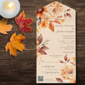 Herfst Bloemen op Tan met QR-code All In One Uitnodiging