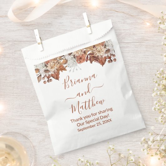 Herfst Bloemen op Witte Favor Bag Bedankzakje (Geknipt)