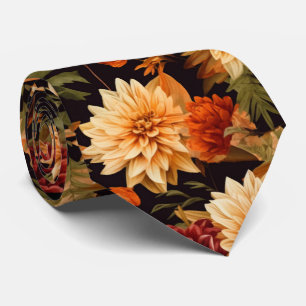 Herfst Bloemen op Zwart Stropdas