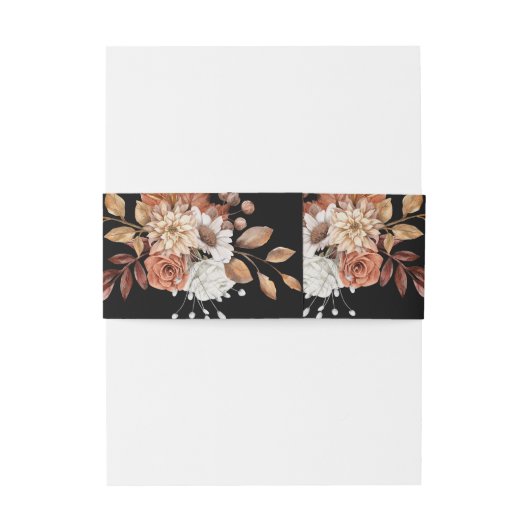 Herfst Bloemen op Zwart Uitnodigingen Wikkel (Achterkant Voorbeeld)