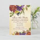 Herfst Bloemen Paarse Oranje Inspirerend bruiloft Save The Date (Staand voorkant)