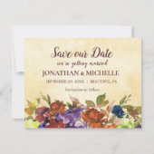 Herfst Bloemen Paarse Verbrande Sinaasappel Gele B Save The Date (Voorkant)