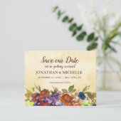 Herfst Bloemen Paarse Verbrande Sinaasappel Gele B Save The Date (Staand voorkant)