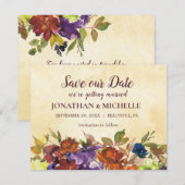 Herfst Bloemen Paarse Verbrande Sinaasappel Gele B Save The Date (Voorkant / Achterkant)