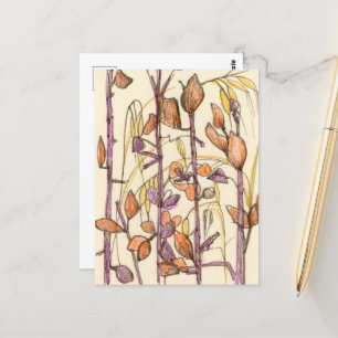 Herfst Bloemen Planten Herfstkleuren Inkt Tekening Briefkaart