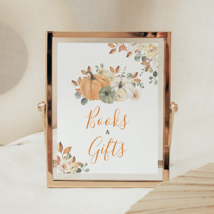 Herfst Bloemen Pompoen Baby shower Boeken en gesch Poster