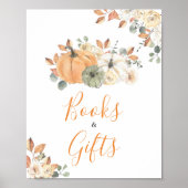 Herfst Bloemen Pompoen Baby shower Boeken en gesch Poster (Voorkant)
