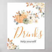 Herfst Bloemen Pompoen Baby shower Drinken Poster (Voorkant)