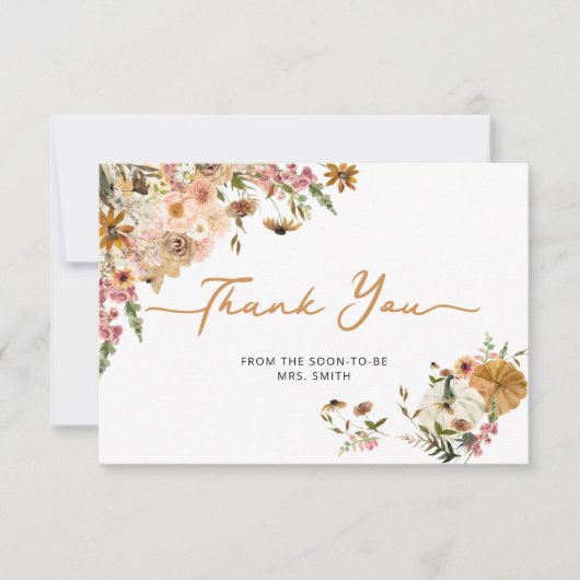 Herfst Bloemen Pompoen Bridal Dank u kaart (Voorkant)