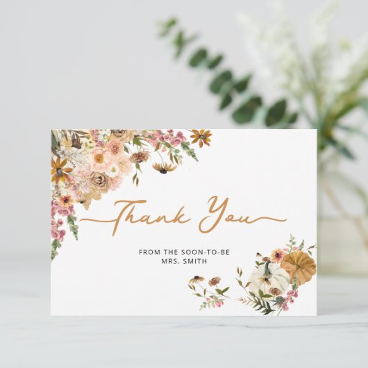 Herfst Bloemen Pompoen Bridal Dank u kaart (Staand voorkant)