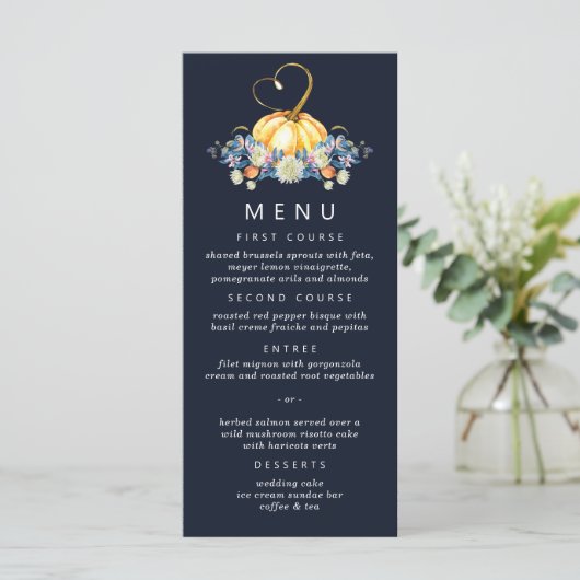 Herfst Bloemen Pompoen Bruiloft Menu (Staand voorkant)
