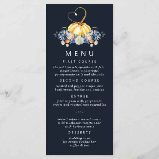 Herfst Bloemen Pompoen Bruiloft Menu (Voorkant)