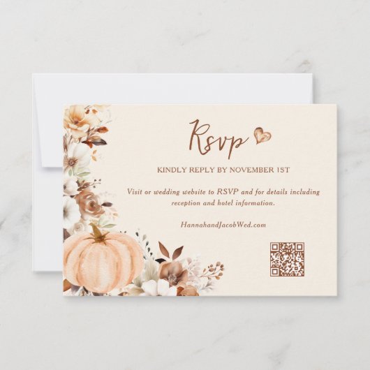 Herfst Bloemen Pompoen bruiloft QR-code RSVP Kaartje (Voorkant)