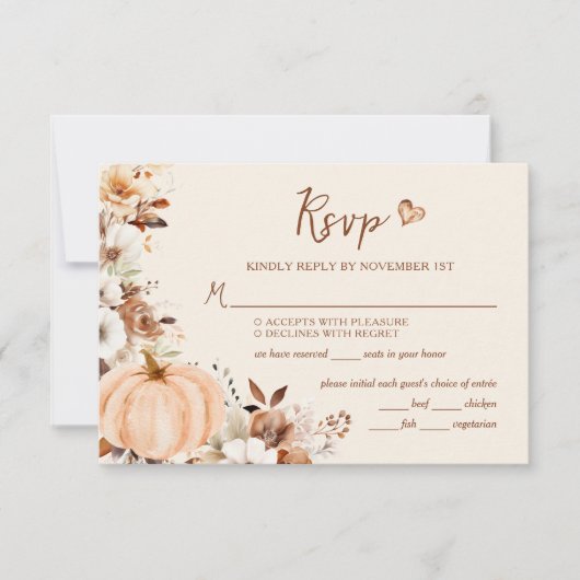 Herfst Bloemen Pompoen Bruiloft RSVP Kaartje (Voorkant)