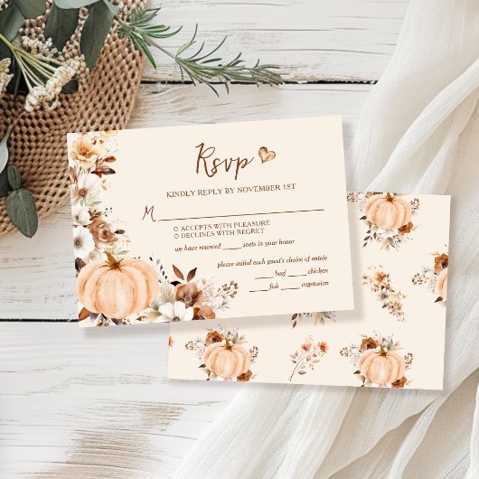 Herfst Bloemen Pompoen Bruiloft RSVP Kaartje