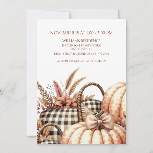 Herfst Bloemen Pompoen Brunch en Bubble Bridal Kaart (Achterkant)