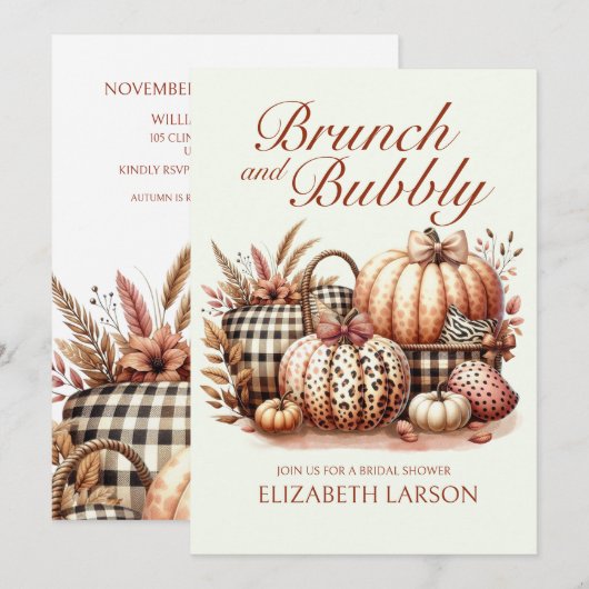 Herfst Bloemen Pompoen Brunch en Bubble Bridal Kaart (Voorkant / Achterkant)