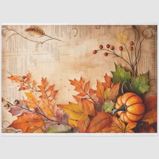 Herfst Bloemen Pompoen Decoupage Print Tissuepapier (Voorkant)