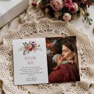 Herfst Bloemen Pompoen Foto Baby Borrel Bedankkaart