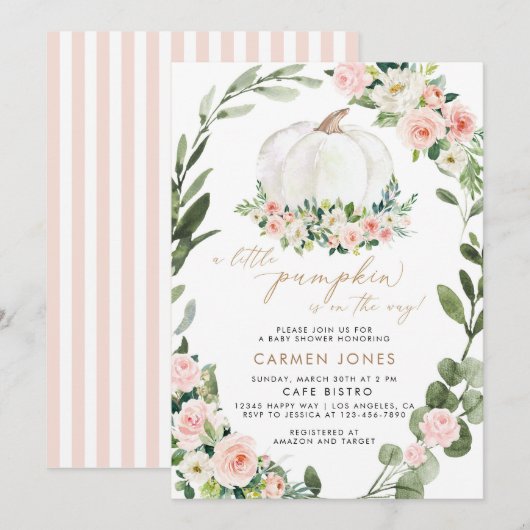 Herfst Bloemen Pompoen Herfst Baby shower Uitnodig Kaart (Voorkant / Achterkant)