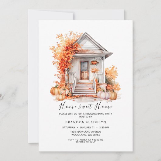 Herfst Bloemen Pompoen Home Sweet Home Kaart (Voorkant)