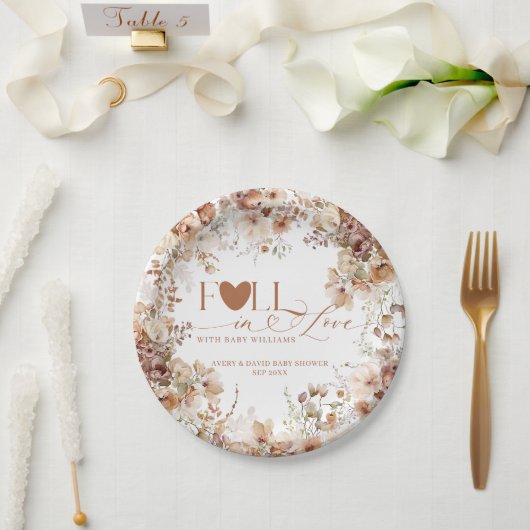 Herfst Bloemen Pompoen Neutraal Baby shower Papieren Bordje (Huwelijk)