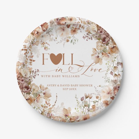 Herfst Bloemen Pompoen Neutraal Baby shower Papieren Bordje (Voorkant)