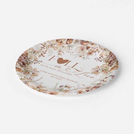 Herfst Bloemen Pompoen Neutraal Baby shower Papieren Bordje (Gekanteld)