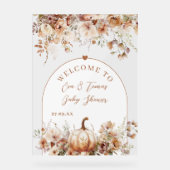 Herfst Bloemen Pompoen Neutraal Baby shower Welkom Acryl Bord (Voorkant)