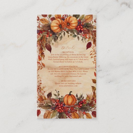 Herfst Bloemen Pompoen Rustiek Informatiekaartje (Voorkant)