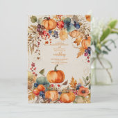 Herfst Bloemen Pompoen Scrip Bruiloft Kaart (Staand voorkant)