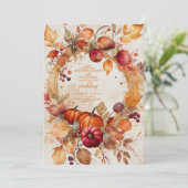 Herfst Bloemen Pompoen Scrip Bruiloft Kaart (Staand voorkant)