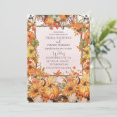Herfst Bloemen Pompoen Scrip Bruiloft Kaart (Staand voorkant)