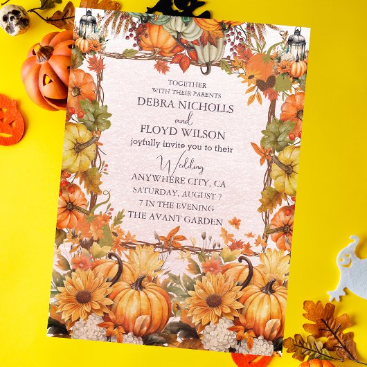 Herfst Bloemen Pompoen Scrip Bruiloft Kaart